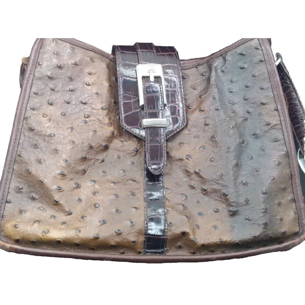 Vtg. Brighton Ostrich Style Leather Brown Shoulder bag READ